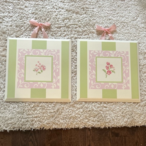 Floral Wall Art with Pink and Green Accents set - Picture 1 of 3